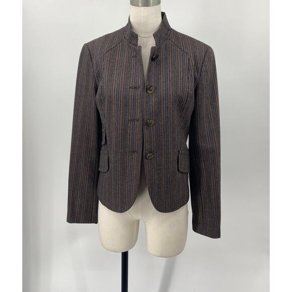 Vintage 90s Carmel Zhao Wool Blazer Single Breasted Striped Brown Womens 6 - Picture 5 of 15